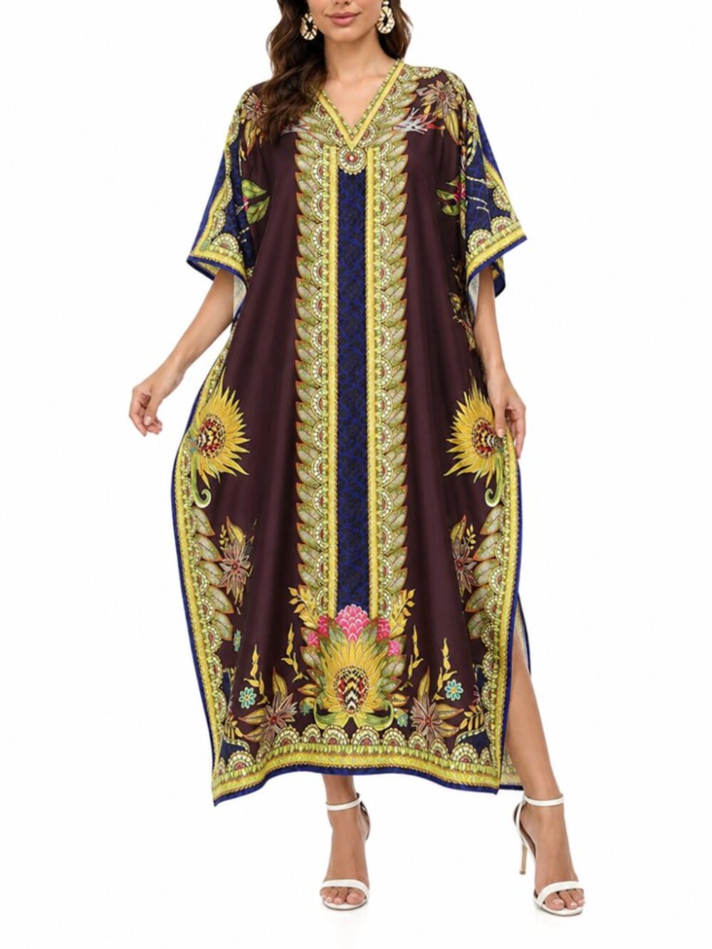 Women Plus Size Beach Cover Up Maxi Caftan Dress Stylish Polyester Moo Moos